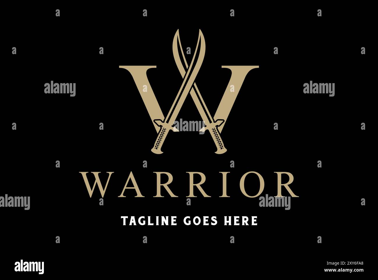 Lettera iniziale W con lama a spada incrociata per il logo Warrior Knight Illustrazione Vettoriale