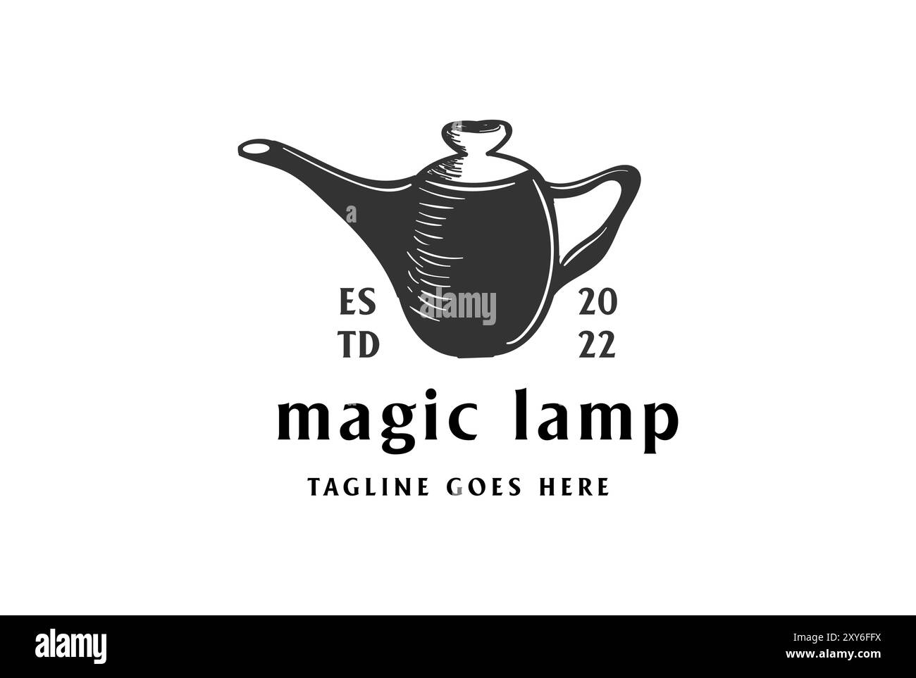 Lampada vintage retro-magica Aladdin con logo Vector Illustrazione Vettoriale