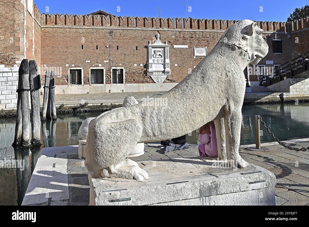 Arsenale, ingresso, leone dall'isola di Delo Foto Stock