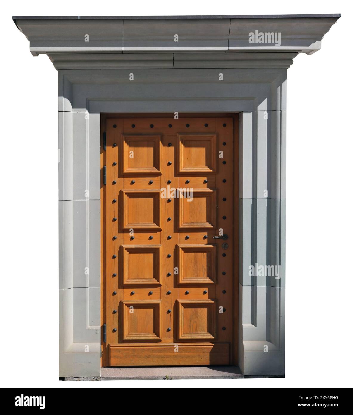 Porta in marmo e nuova porta in quercia. Isolato su bianco Foto Stock