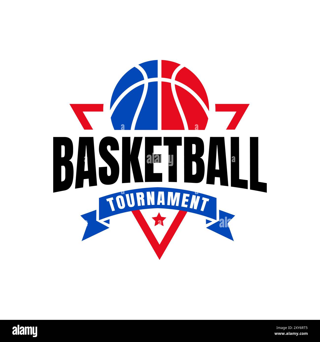 Logo della squadra di basket American Sports, squadra di basket con elementi triangolari. Emblema per club di basket tornei, modello di design su sfondo bianco Illustrazione Vettoriale