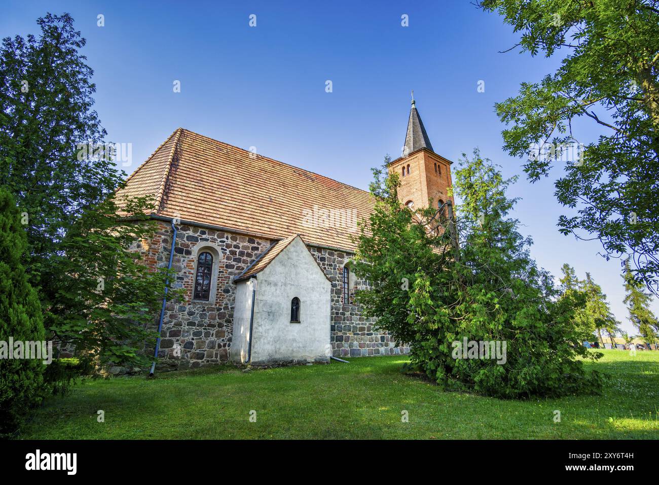 Niedergoersdorf Village Church, Teltow-Flaeming, Brandeburgo, Germania, Europa Foto Stock