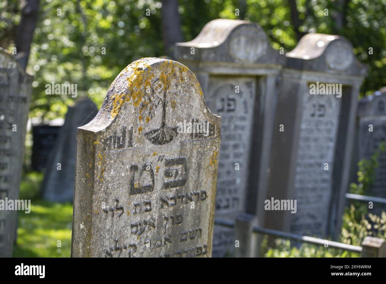 Den Helder, Paesi Bassi, giugno 2022. Vecchie tombe ebraiche fatiscenti nel cimitero di Den Helder. Messa a fuoco selettiva Foto Stock