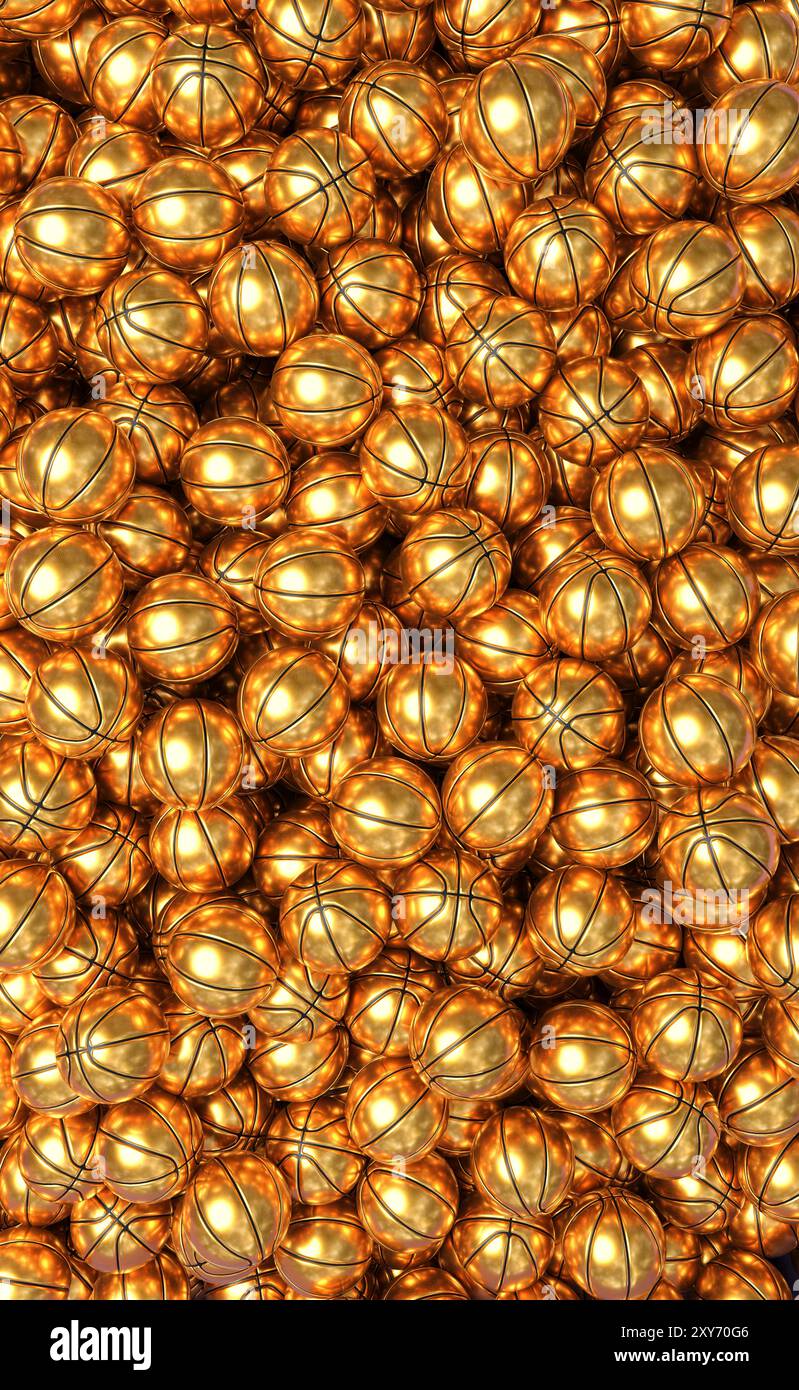Sfondo pieno di palline dorate - rendering 3D. Foto Stock