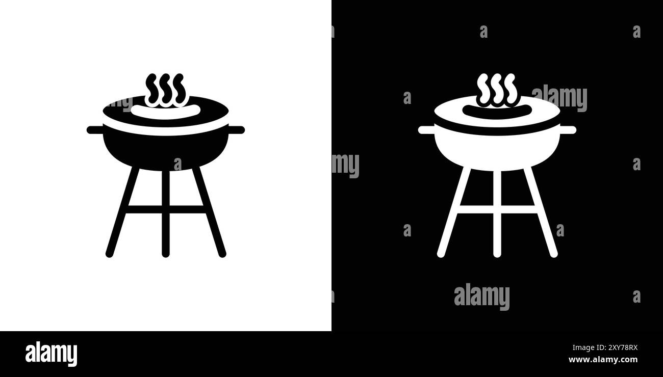 Icona barbecue in bianco e nero. semplice vettore piatto Illustrazione Vettoriale