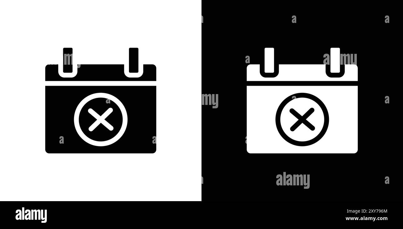 Icona Annulla evento impostata in bianco e nero. semplice vettore piatto Illustrazione Vettoriale