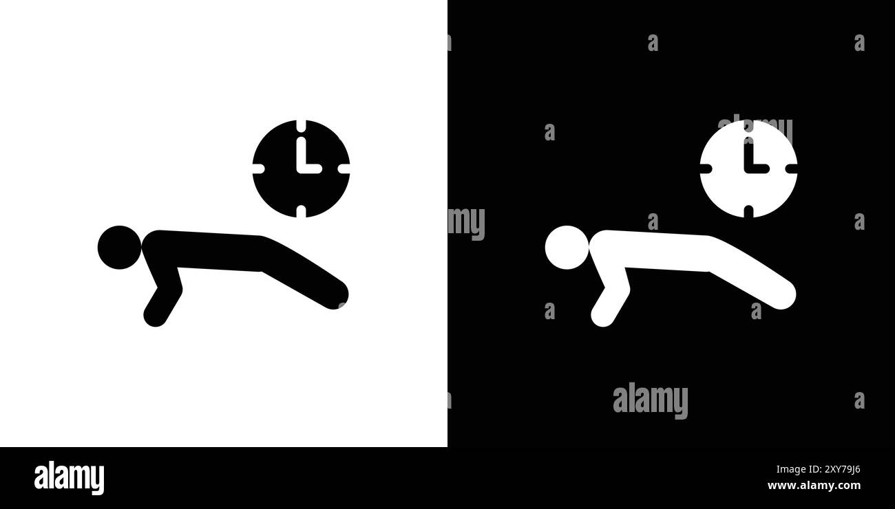 icona tempo esercizio impostata in bianco e nero. semplice vettore piatto Illustrazione Vettoriale