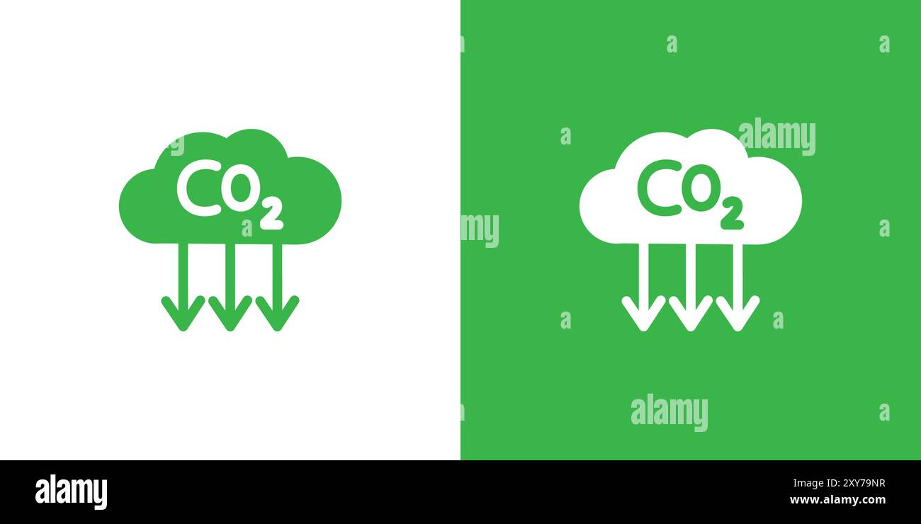 Icona di riduzione CO2 impostata in bianco e nero. semplice vettore piatto Illustrazione Vettoriale