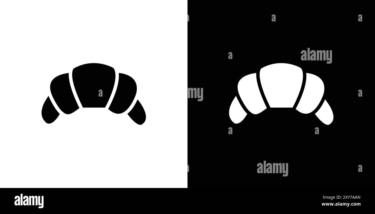 Icona croissant impostata in bianco e nero. semplice vettore piatto Illustrazione Vettoriale