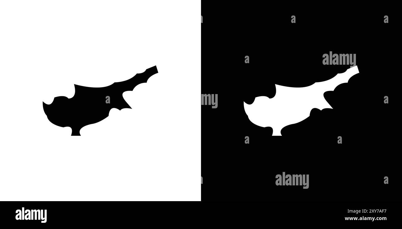 Icona della mappa di Cipro impostata in bianco e nero. semplice vettore piatto Illustrazione Vettoriale
