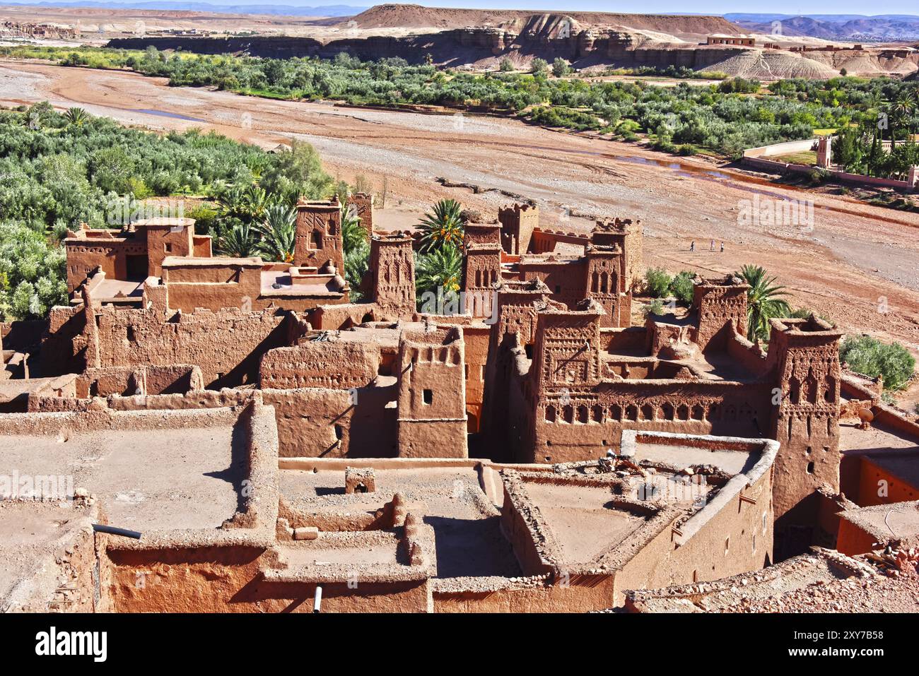 AIT Benhaddou, antica fortificazione, composta da sei forti (Kasbah) vicino alla città di Warzazat, Marocco, Africa Foto Stock