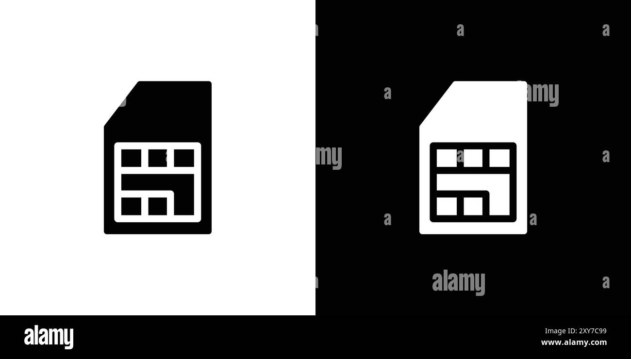 Icona della scheda SIM impostata in bianco e nero. semplice vettore piatto Illustrazione Vettoriale