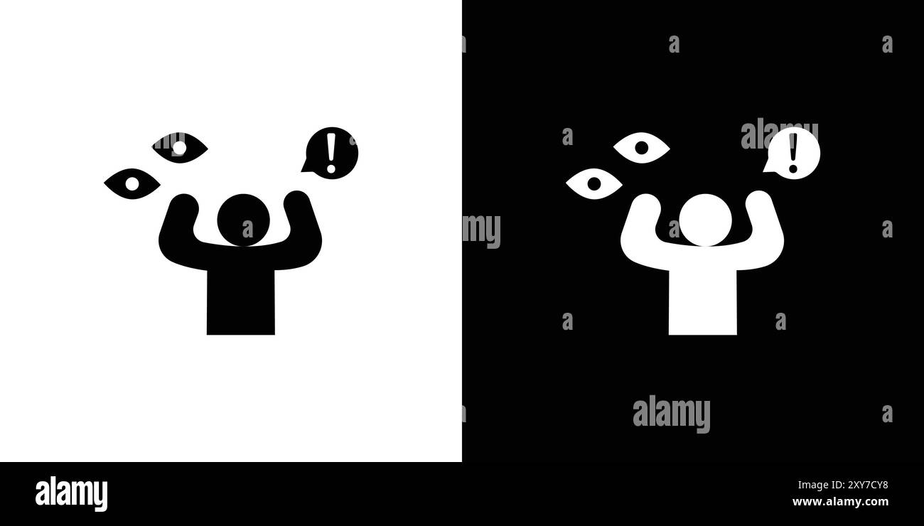 Icona paranoia impostata in bianco e nero. semplice vettore piatto Illustrazione Vettoriale