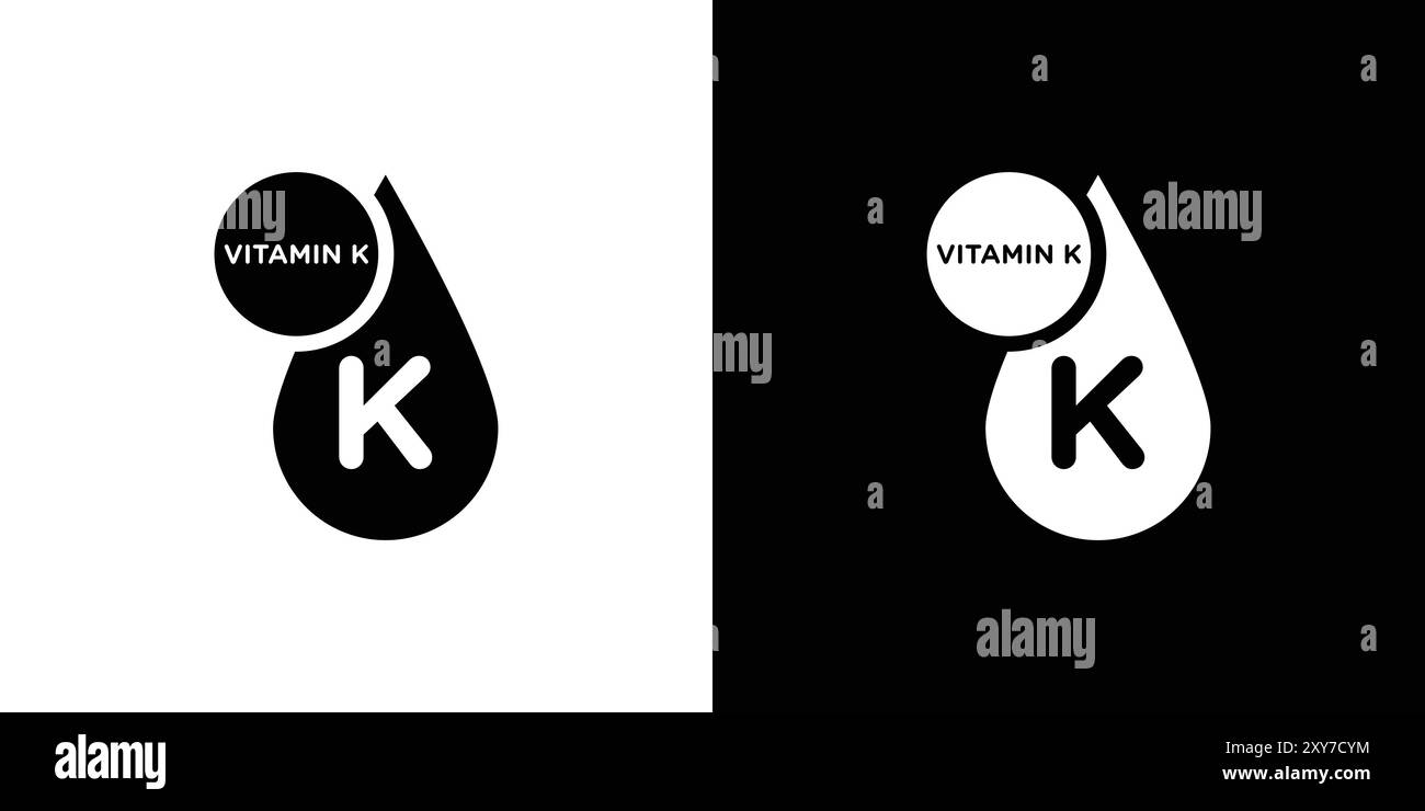 Icona della vitamina K in bianco e nero. semplice vettore piatto Illustrazione Vettoriale