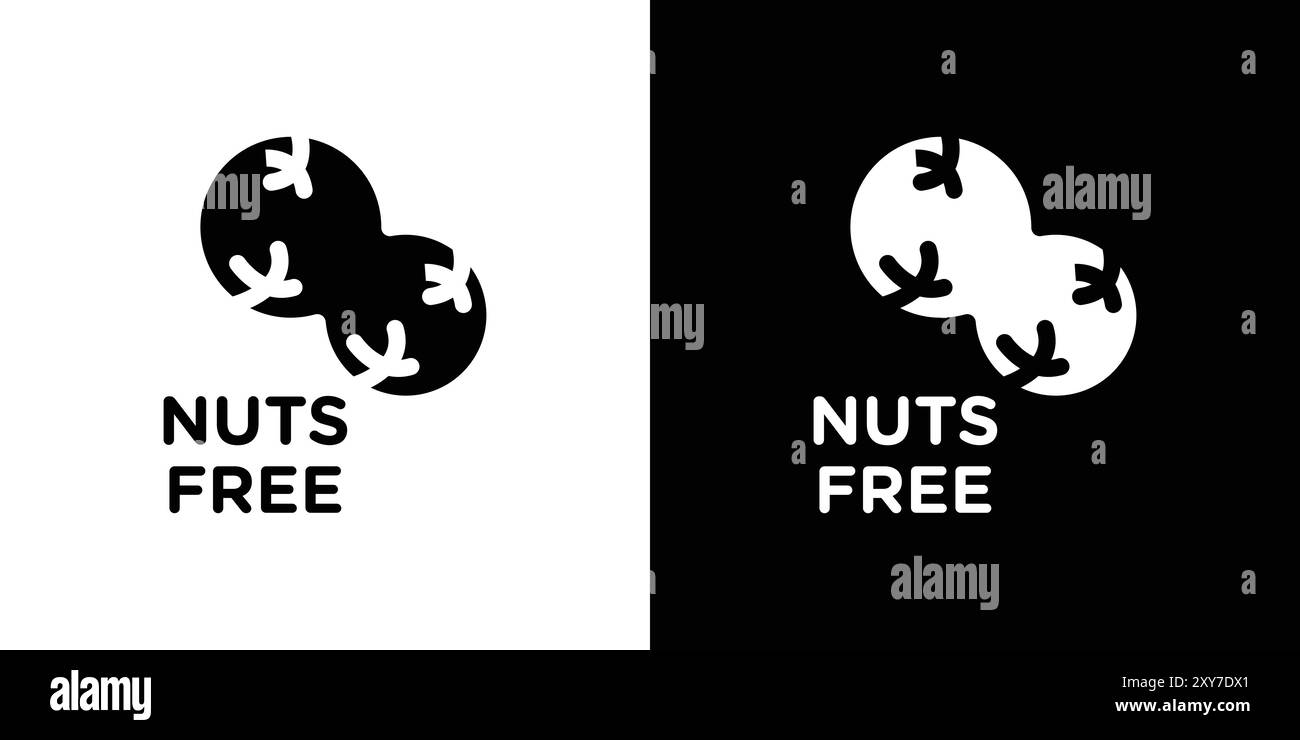 icona nuts free impostata in bianco e nero. semplice vettore piatto Illustrazione Vettoriale