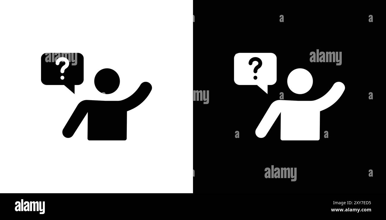 Icona della persona che fa domanda impostata in bianco e nero. semplice vettore piatto Illustrazione Vettoriale