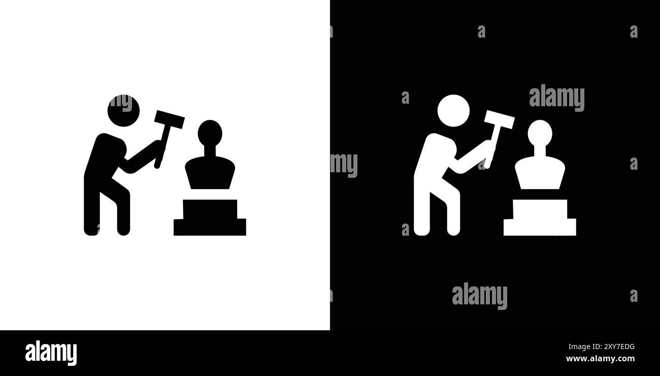 Icona dello scultore in bianco e nero. semplice vettore piatto Illustrazione Vettoriale