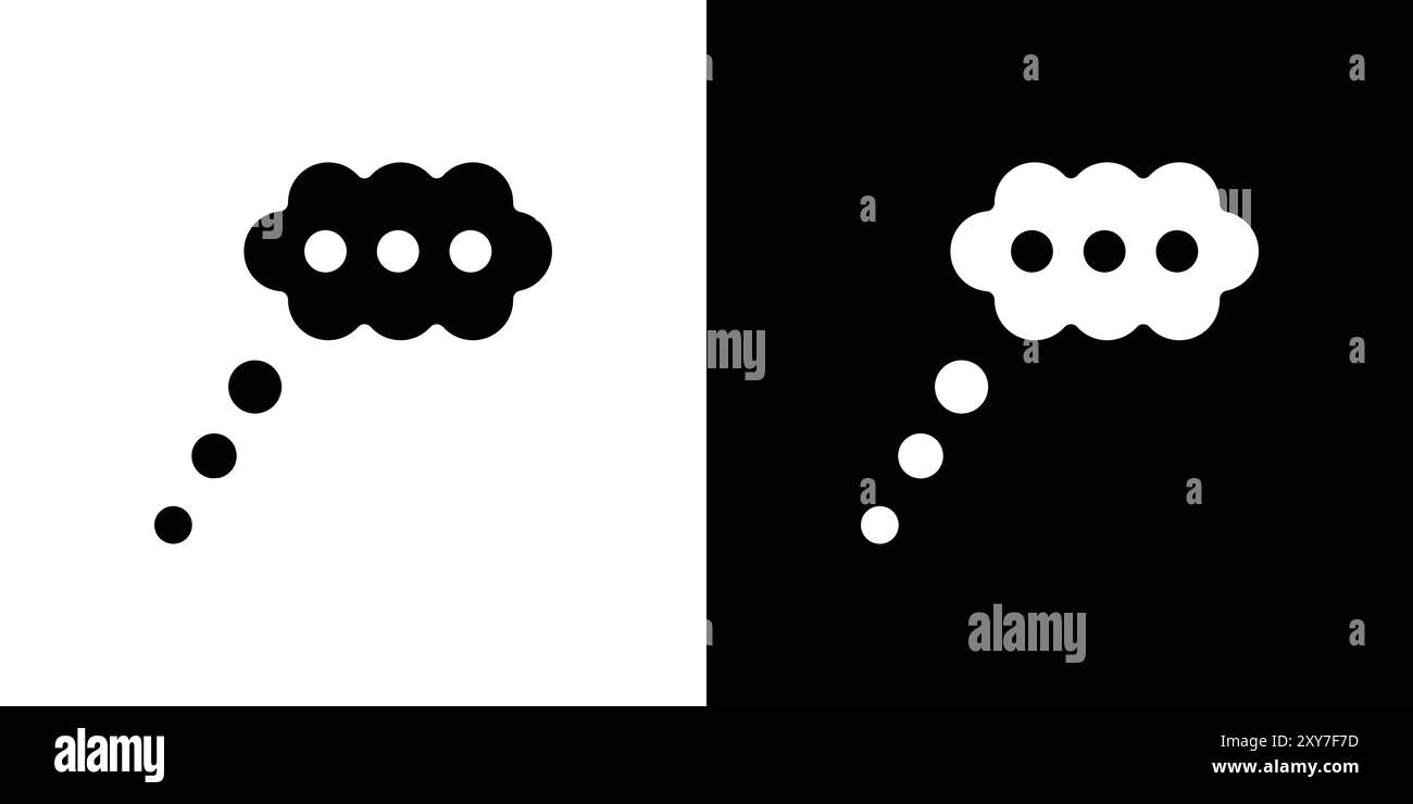 Icona a forma di bolla pensante impostata in bianco e nero. semplice vettore piatto Illustrazione Vettoriale