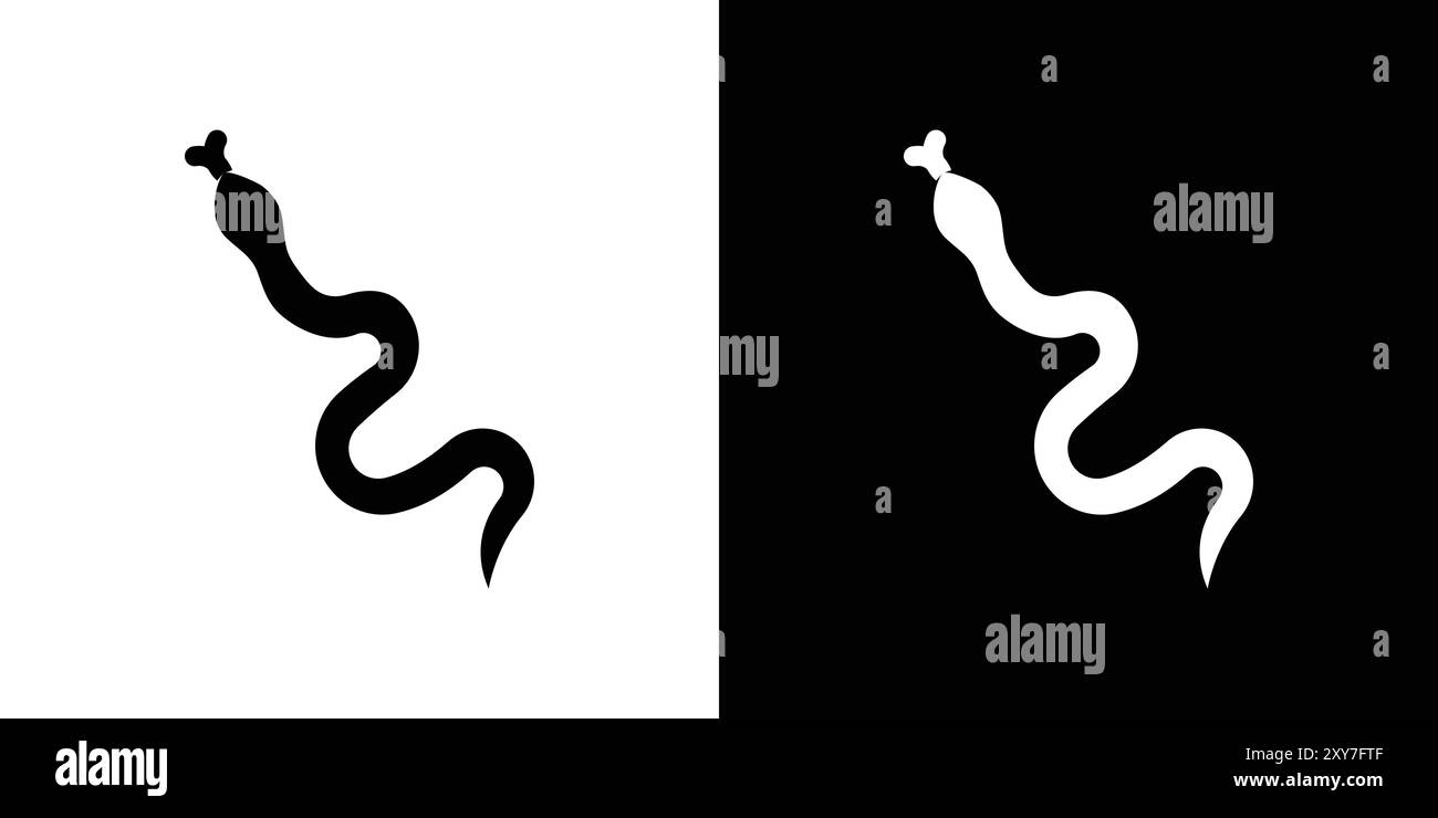 Icona serpente impostata in bianco e nero. semplice vettore piatto Illustrazione Vettoriale