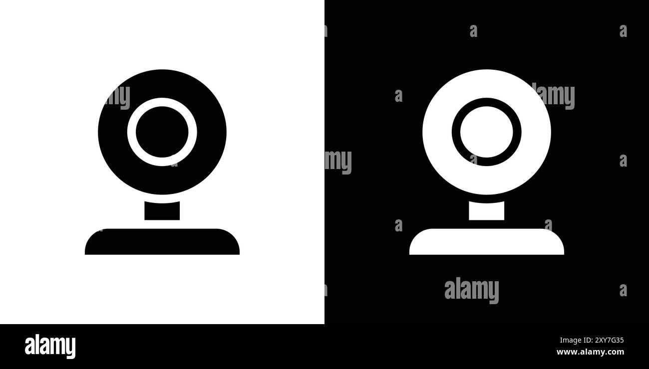 Icona webcam impostata in bianco e nero. semplice vettore piatto Illustrazione Vettoriale