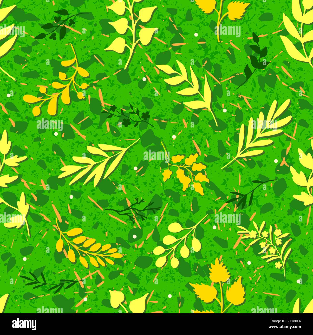 Foglie gialle su sfondo verde Illustrazione Vettoriale