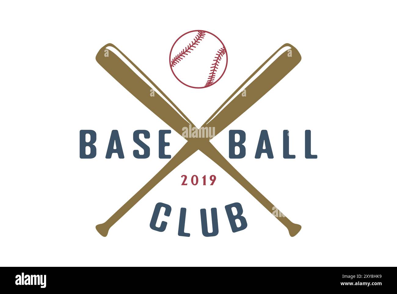 Bastone da baseball in legno incrociato vintage rétro con palla per Sport Club Team Competition League Tournament Logo Design Illustrazione Vettoriale