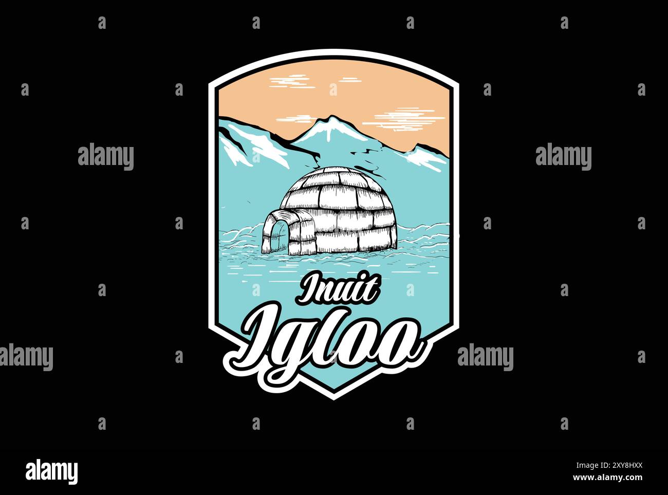 Igloo o Ice House retrò Vintage Eskimo Inuit o con logo Iceberg Mountain Badge Emblem Illustrazione Vettoriale