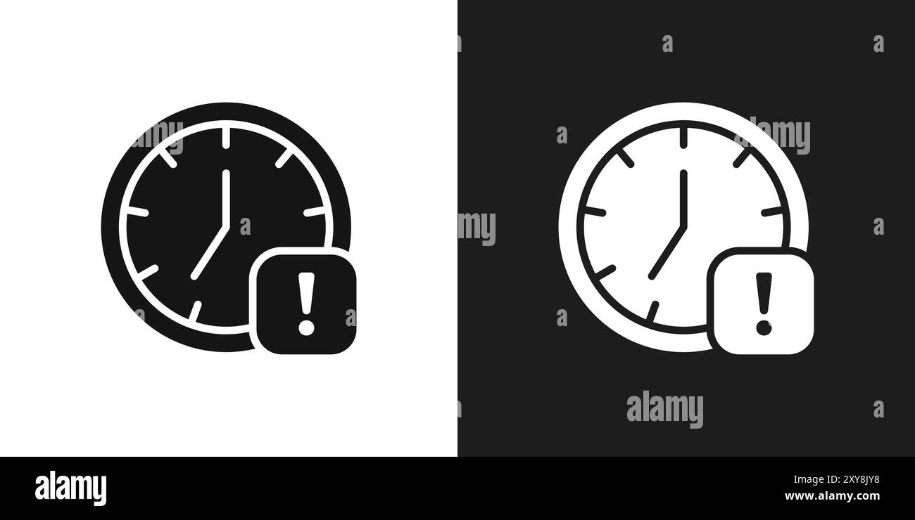 Icona di allarme esclamativo, simbolo del logo, contorno vettoriale in bianco e nero Illustrazione Vettoriale