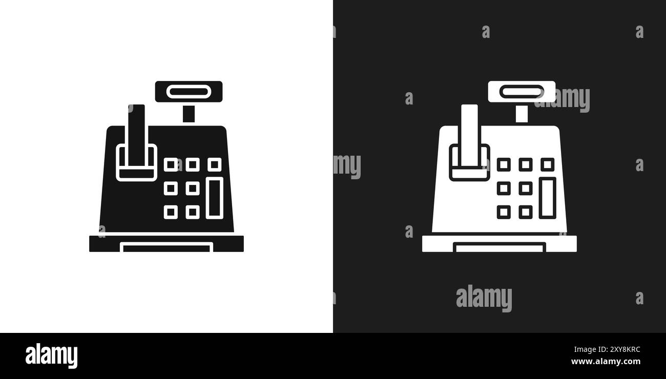 Icona del registratore di cassa, logo, contorno vettoriale in bianco e nero Illustrazione Vettoriale