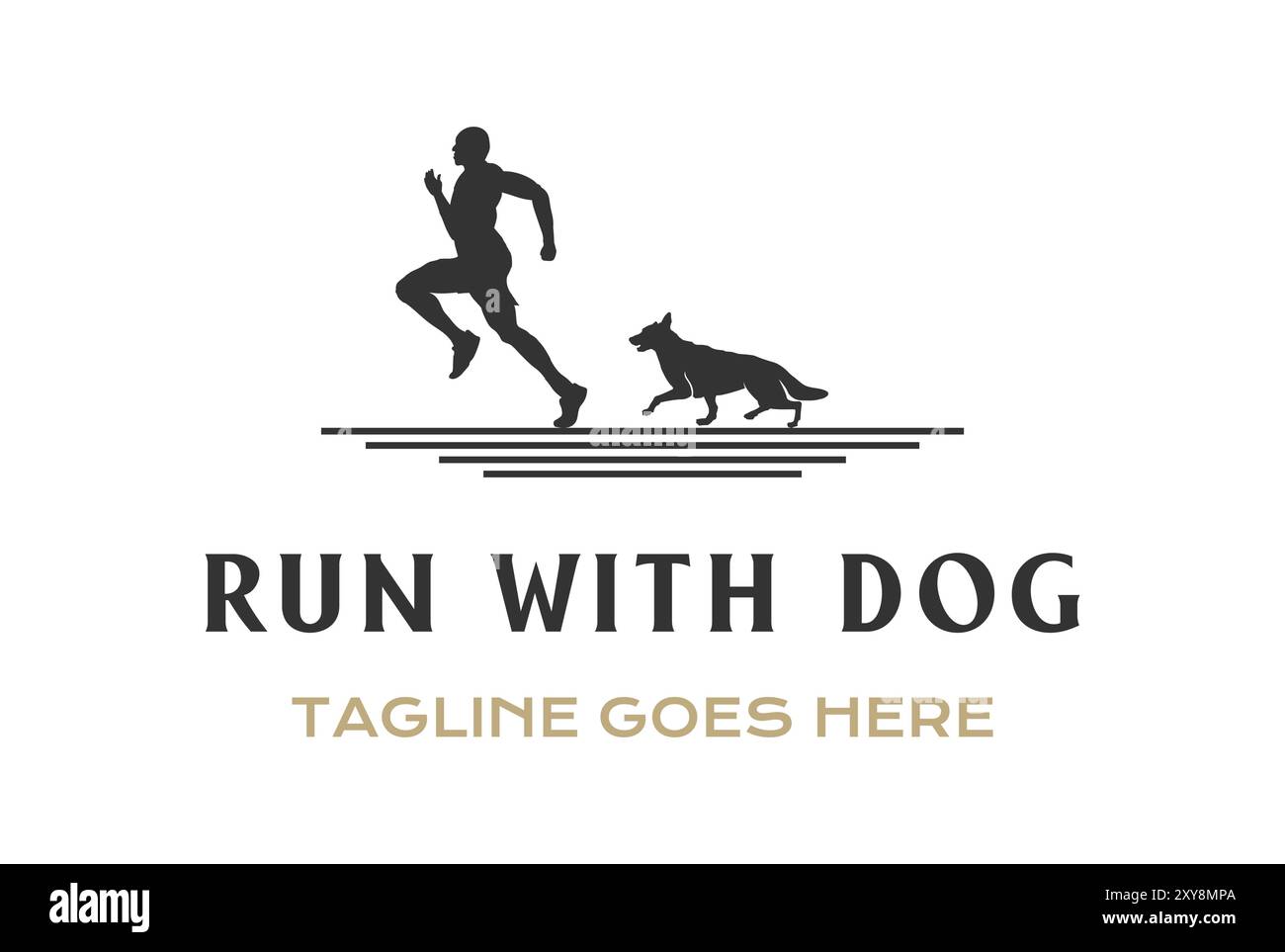 Uomo e cane silhouette Run per Speed Sport Club Logo Design Vector Illustrazione Vettoriale