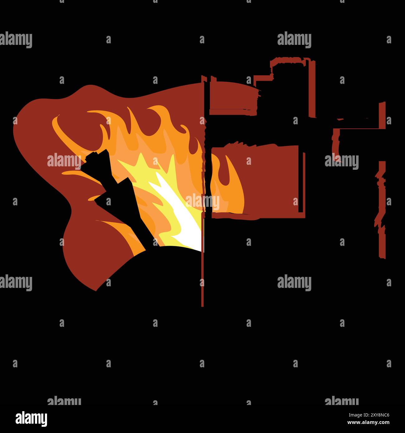 Le rovine della casa dal razzo. Bombardamento notturno delle città. Guerra in Ucraina. Illustrazione Vettoriale