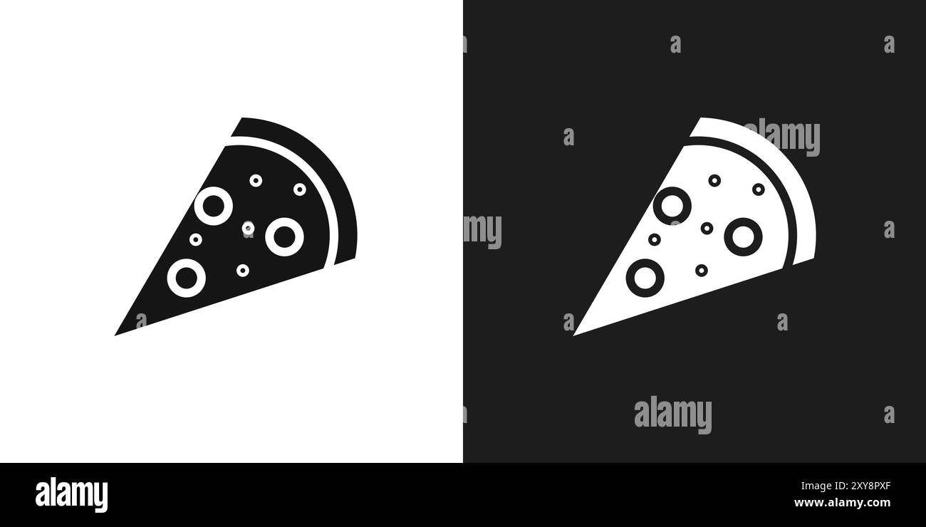 Simbolo della fetta di pizza bordo vettoriale in bianco e nero Illustrazione Vettoriale