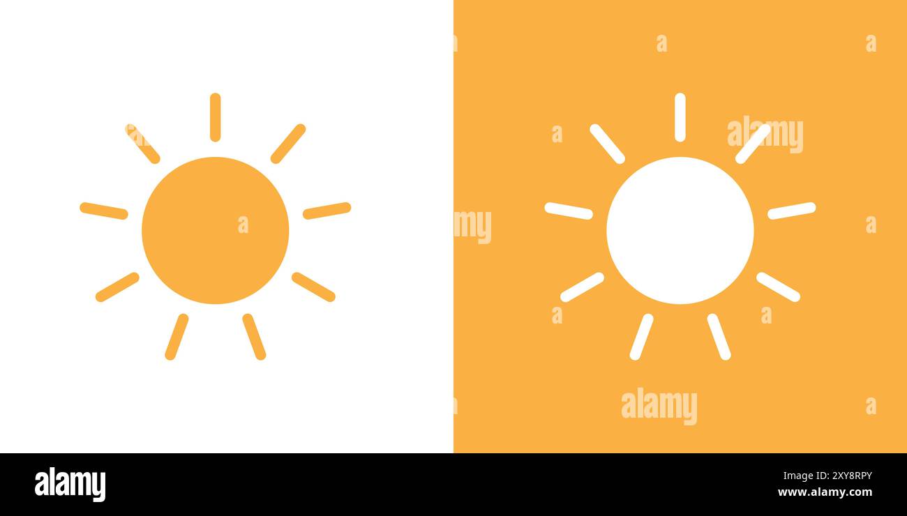 Il logo dell'icona del sole indica il contorno vettoriale in bianco e nero Illustrazione Vettoriale