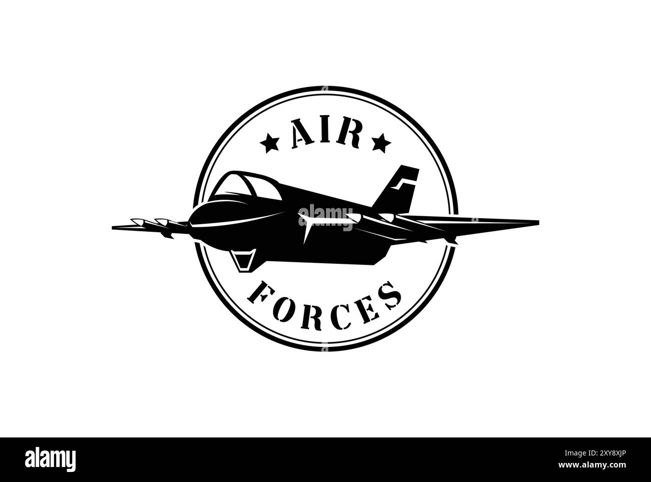 Logo vintage retro Fighter Jet Plane for War Defense Army Soldier Military Forces Transportation Illustrazione Vettoriale