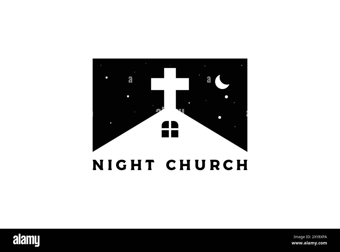 Design del logo della Cappella Cristiana Cattolica Vintage Night Sky Illustrazione Vettoriale