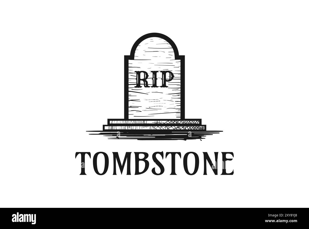 Vintage retro Tombstone Tomb Cemetery Stone Logo Design Illustrazione Vettoriale