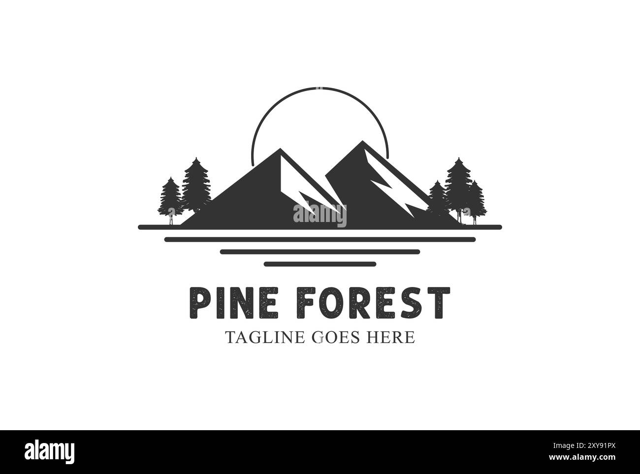 Logo Mountain Pine Conifer Spruce Cedar Larch Cypress Fir Forest for Outdoor Adventure Illustrazione Vettoriale