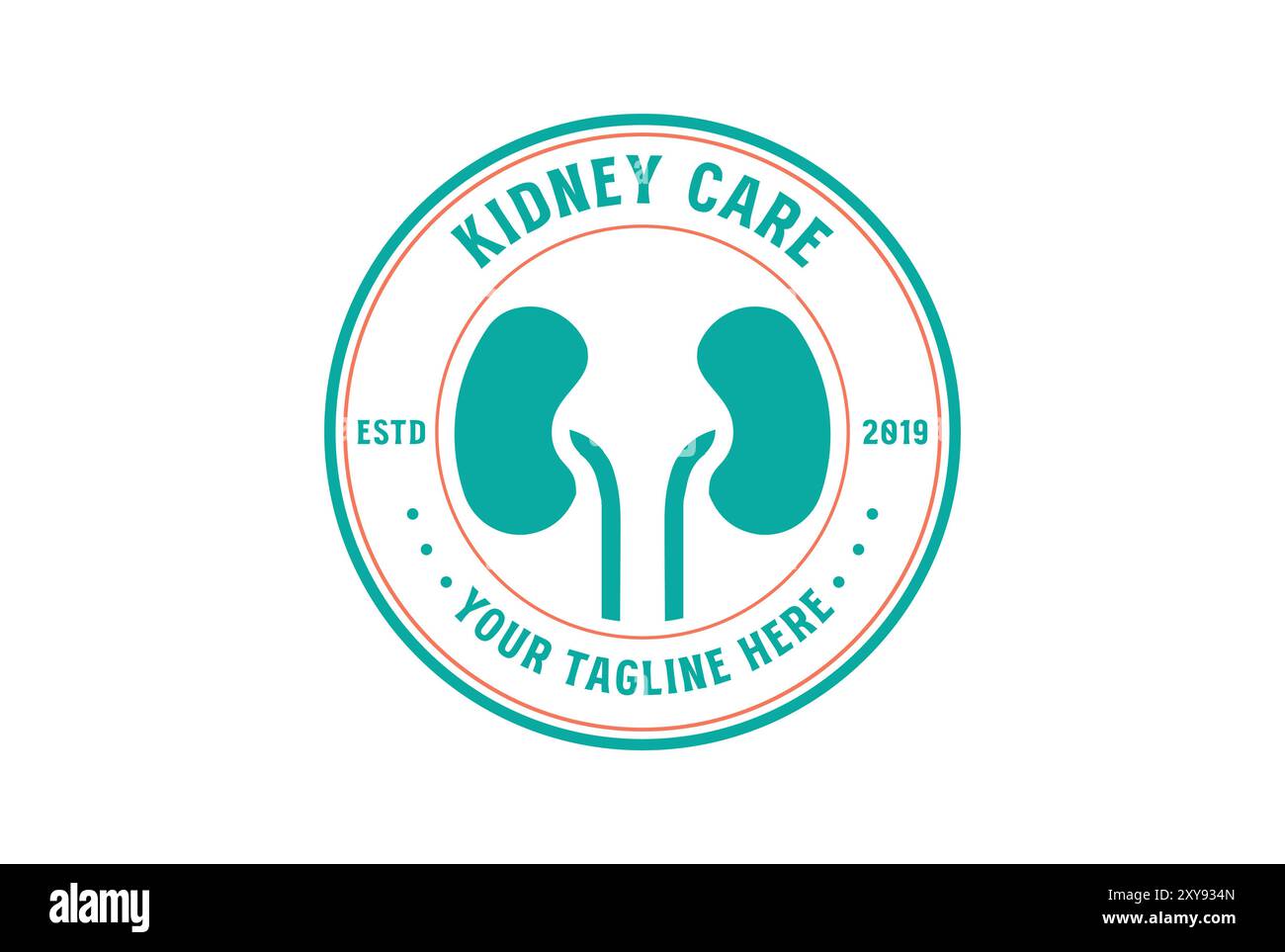 Logo circolare del distintivo del rene timbro dell'etichetta per il logo di assistenza sanitaria della clinica medica Illustrazione Vettoriale