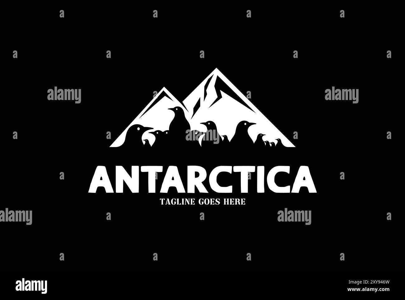 Antartide Ice Snow Mountain o Iceberg con logo Polar Penguins Illustrazione Vettoriale