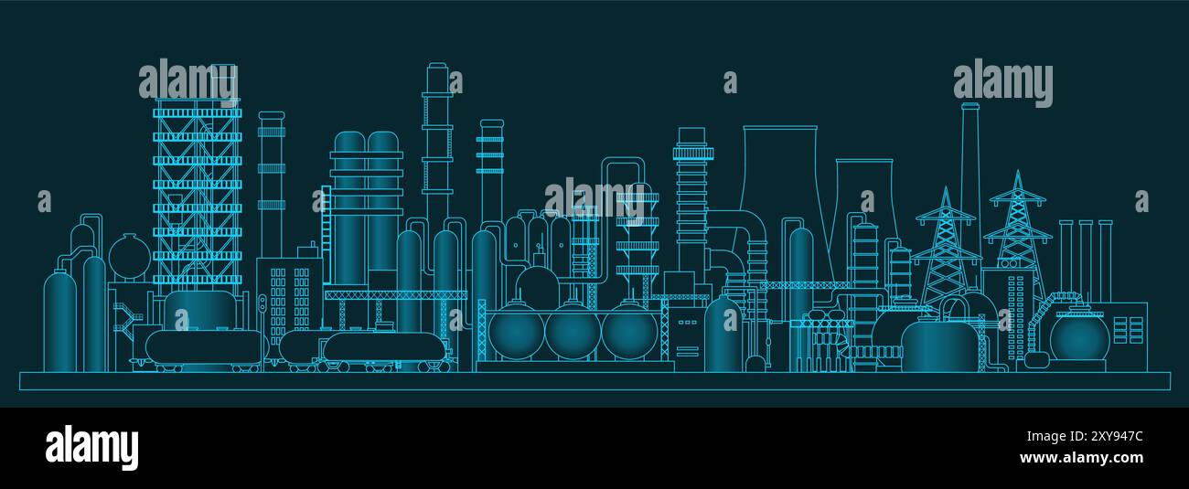 L'impianto industriale e la produzione di edifici. Illustrazione vettoriale del panorama industriale astratto Illustrazione Vettoriale