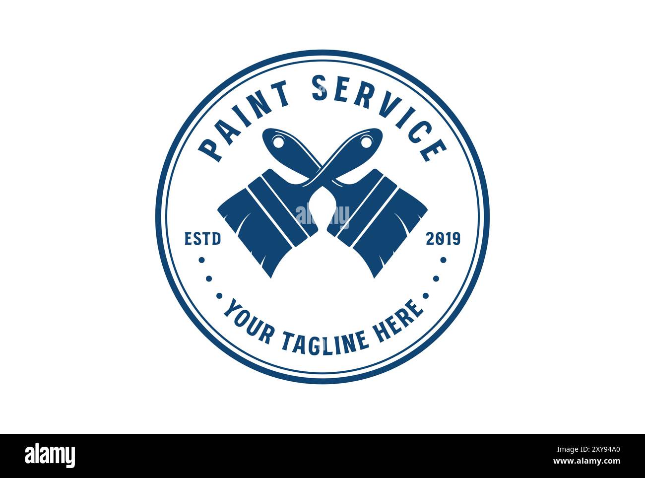 Etichetta con emblema vintage retro Crociato Paintbrush Badge per Paint Renovation Service Logo Design Illustrazione Vettoriale