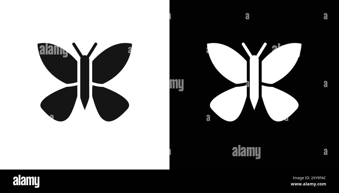 Logo con icona a farfalla, contorno vettoriale in bianco e nero Illustrazione Vettoriale