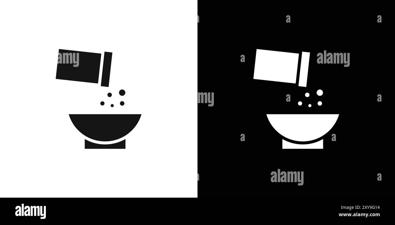 Il logo dell'icona della ciotola della colazione con fiocchi per la colazione presenta un contorno vettoriale in bianco e nero Illustrazione Vettoriale