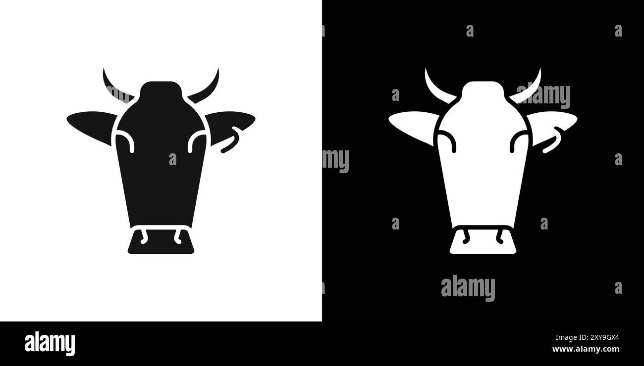 Logo con l'icona della testa di mucca, contorno vettoriale in bianco e nero Illustrazione Vettoriale