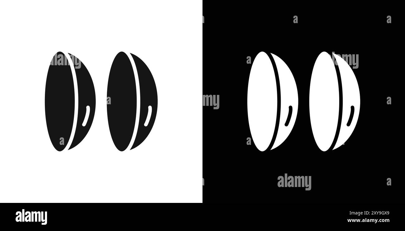 Icona dell'obiettivo a contatto con gli occhi bordo vettoriale del logo del simbolo in bianco e nero Illustrazione Vettoriale