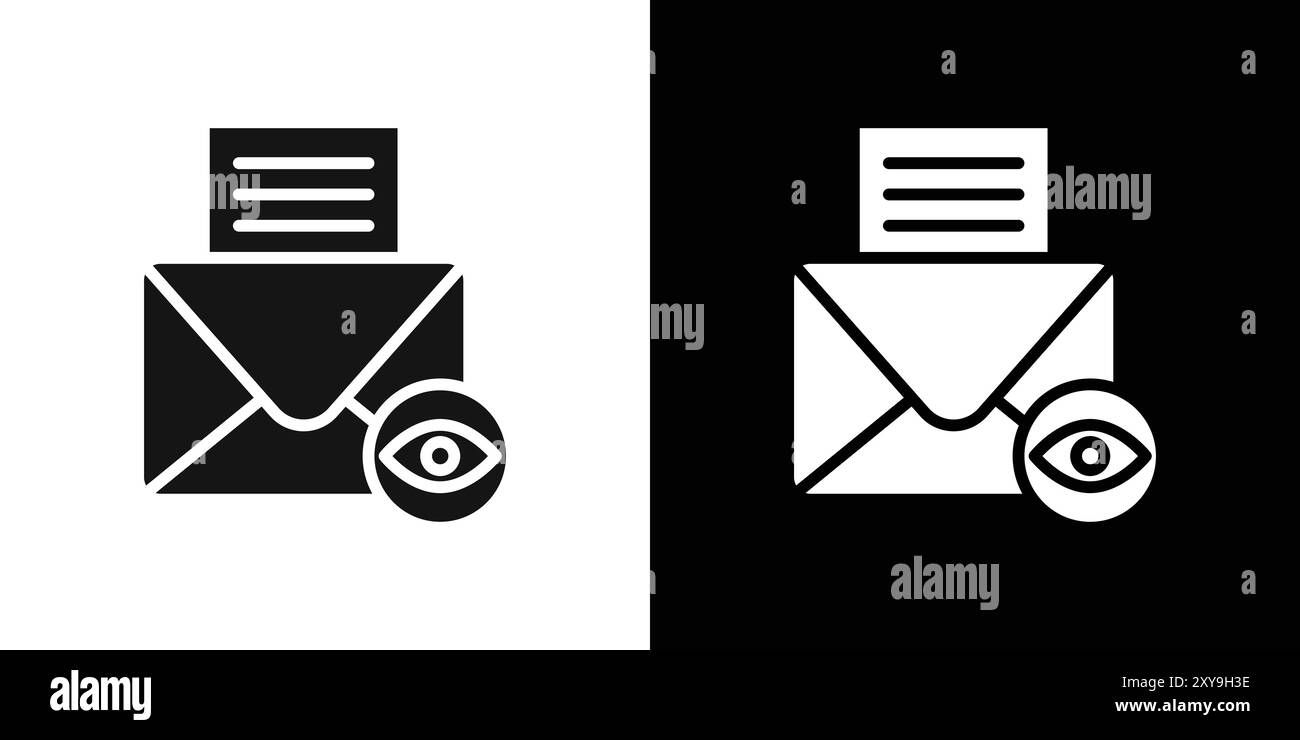 Icona visualizzazione e-mail, logo, contorno vettoriale in bianco e nero Illustrazione Vettoriale