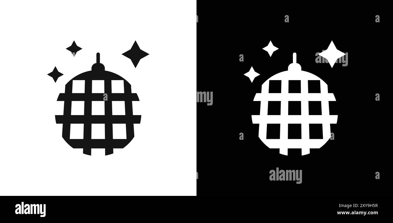 logo icona sfera da discoteca bordo vettoriale in bianco e nero Illustrazione Vettoriale