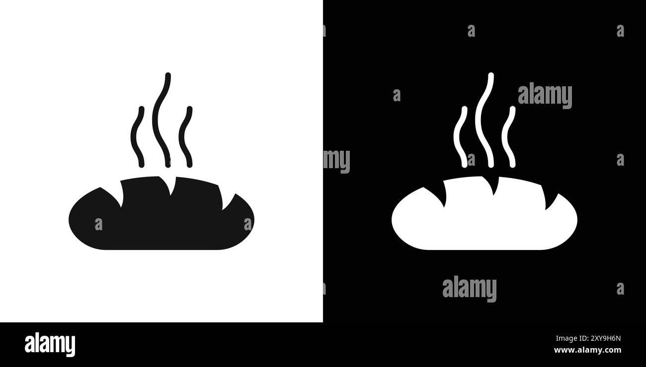 il logo dell'icona del pane fresco presenta un contorno vettoriale in bianco e nero Illustrazione Vettoriale