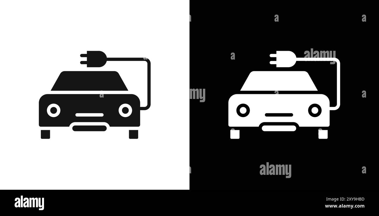 Icona di ricarica per auto elettriche, logo, contorno vettoriale in bianco e nero Illustrazione Vettoriale