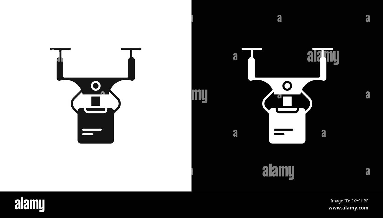 icona di consegna del drone, logo, contorno vettoriale in bianco e nero Illustrazione Vettoriale